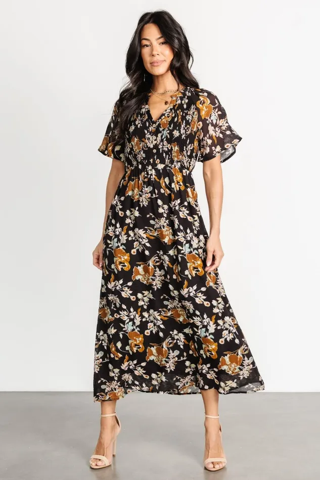 Hathaway Midi Dress Black Floral Women Baltic Born Midi Dresses