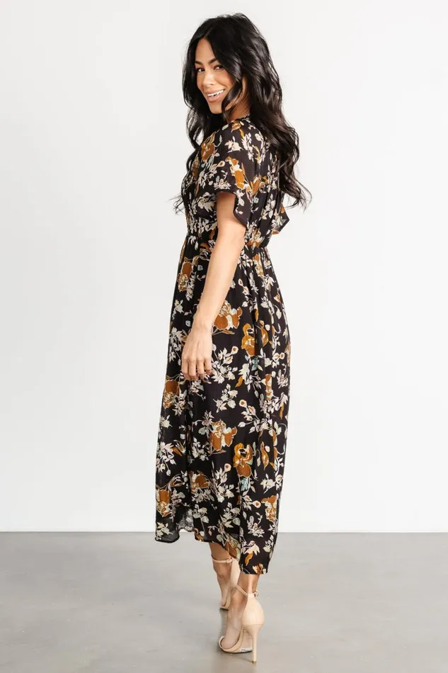 Hathaway Midi Dress Black Floral Women Baltic Born Midi Dresses Hathaway Midi Dress Black Floral Women Baltic Born Midi Dresses