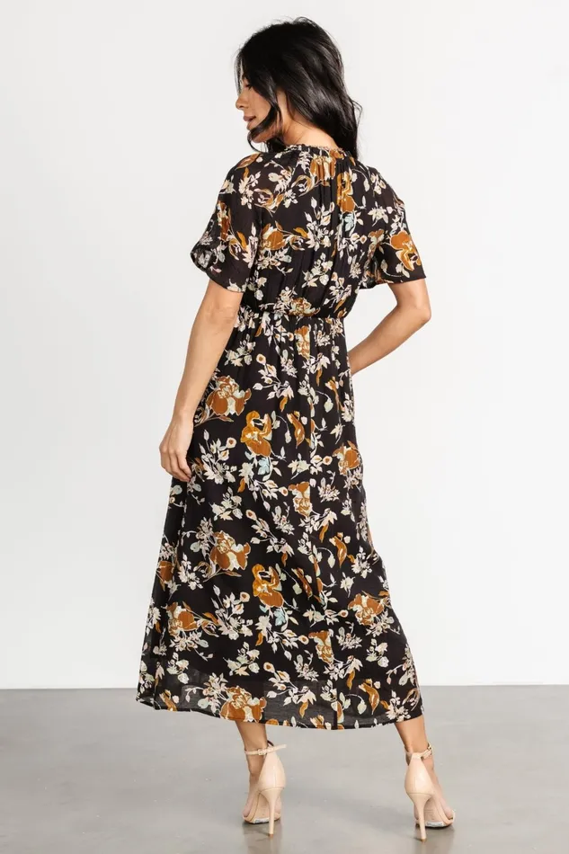Hathaway Midi Dress Black Floral Women Baltic Born Midi Dresses Hathaway Midi Dress Black Floral Women Baltic Born Midi Dresses