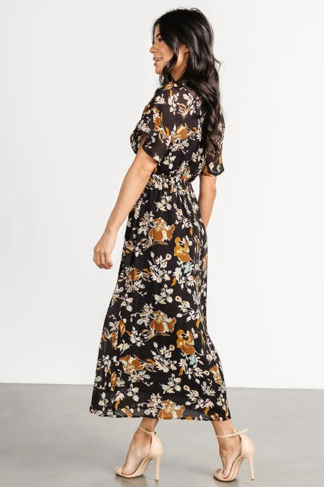 Hathaway Midi Dress Black Floral Women Baltic Born Midi Dresses Hathaway Midi Dress Black Floral Women Baltic Born Midi Dresses