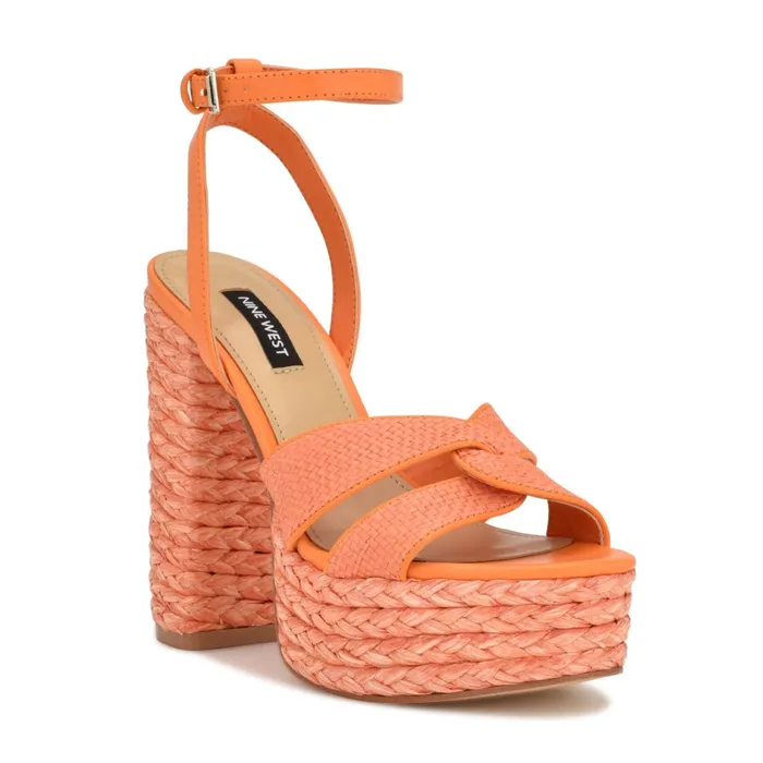 Hayya Woven Platform Sandals Neon Orange Women Nine West High Heels Hayya Woven Platform Sandals Neon Orange Women Nine West High Heels