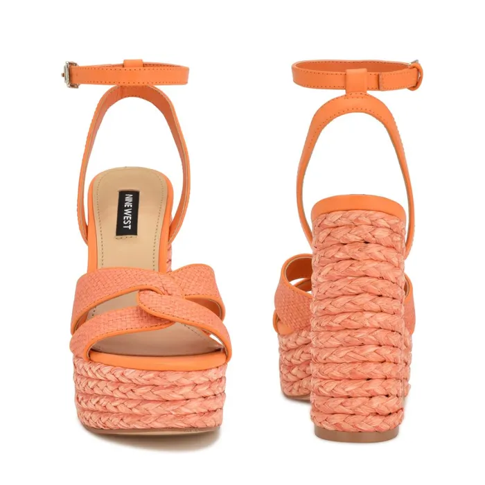 Hayya Woven Platform Sandals Neon Orange Women Nine West High Heels Hayya Woven Platform Sandals Neon Orange Women Nine West High Heels