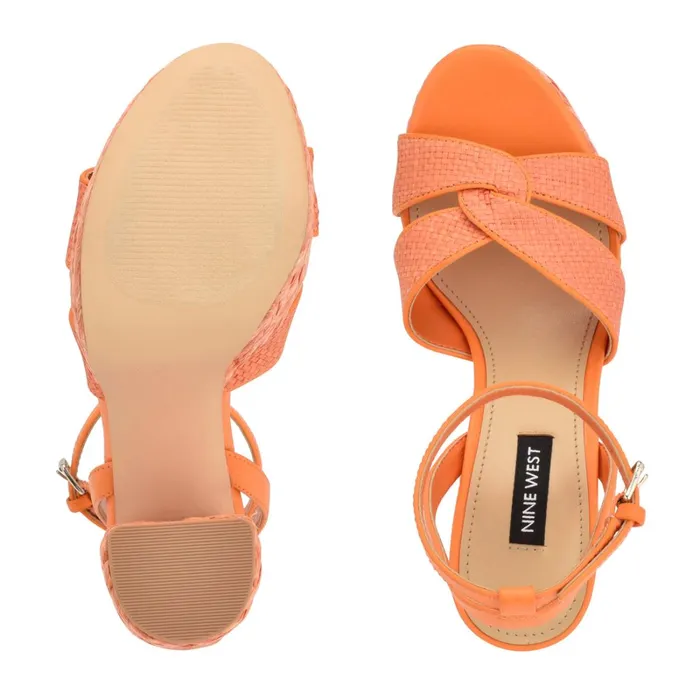 Hayya Woven Platform Sandals Neon Orange Women Nine West High Heels Hayya Woven Platform Sandals Neon Orange Women Nine West High Heels