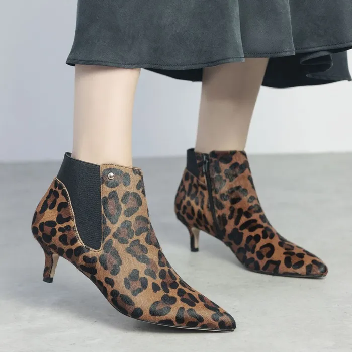 Heeled And Wedge Boots Women Moda In Pelle Qute Leopard Pony Hair