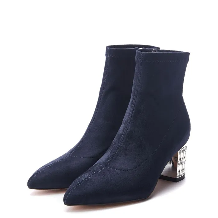 Heeled And Wedge Boots Women Moda In Pelle Tianna Navy Alcantara