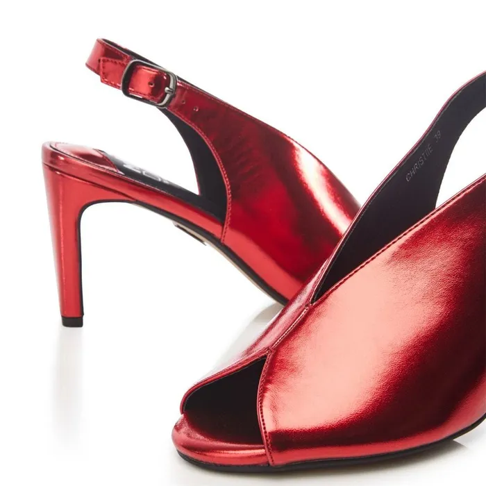 Heeled Sandals Women Moda In Pelle Christiie Red Metallic