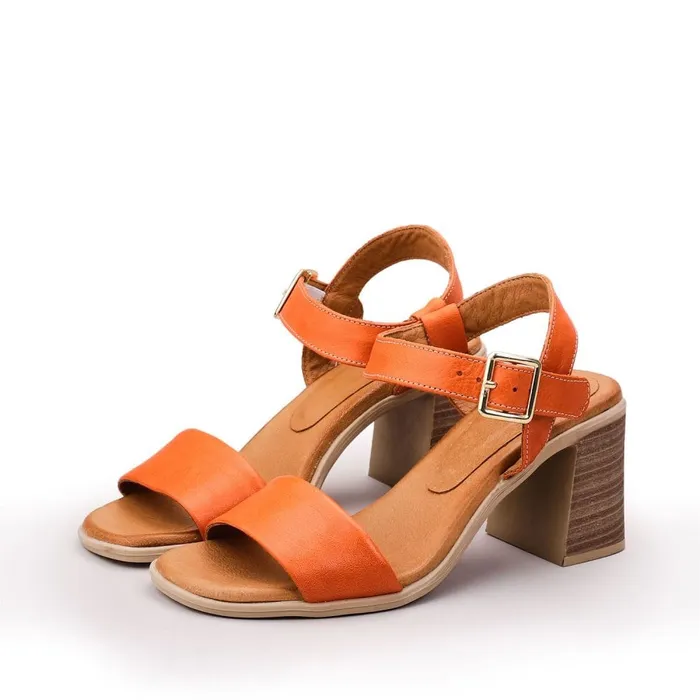 Heeled Sandals Women Moda In Pelle Maila Orange Leather