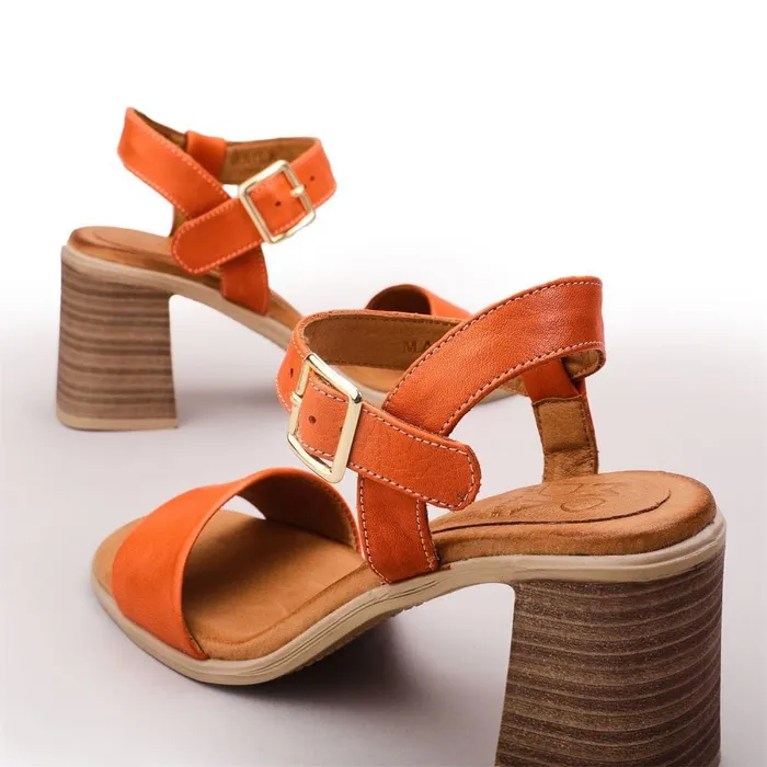 Heeled Sandals Women Moda In Pelle Maila Orange Leather