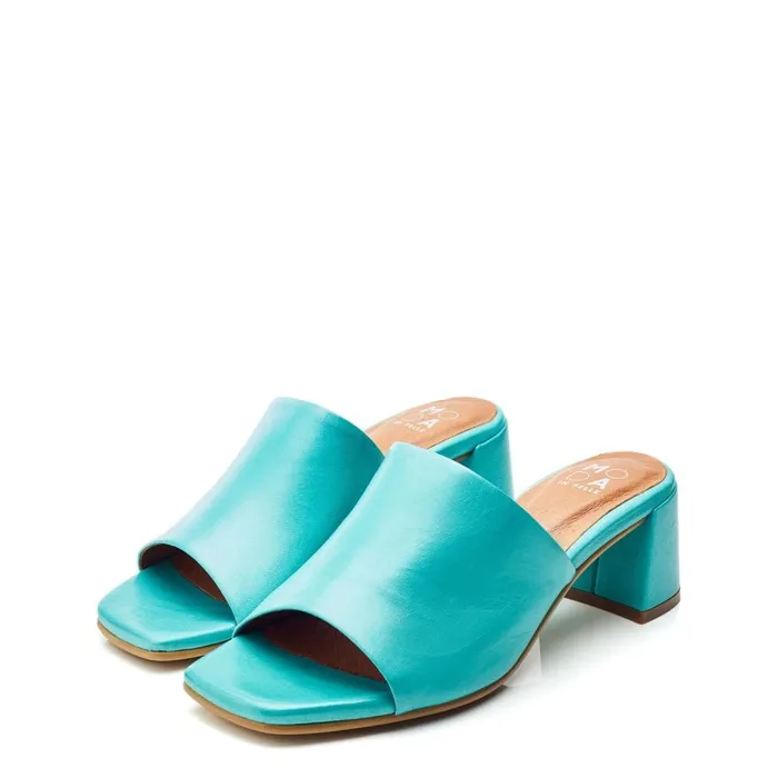 Heeled Sandals Women Moda In Pelle Mikia Turquoise Leather