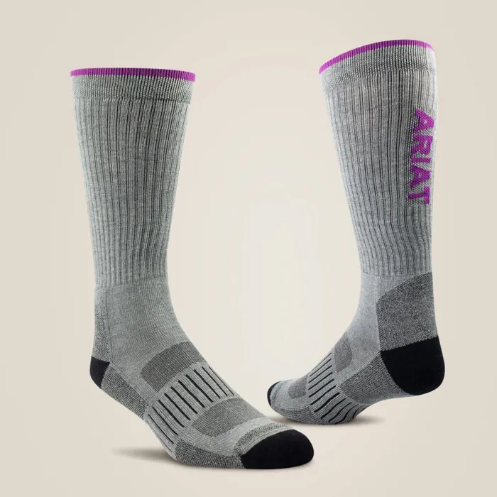 High Performance Crew Tek Work Sock 2 Pair Pack Grey Women Ariat Socks