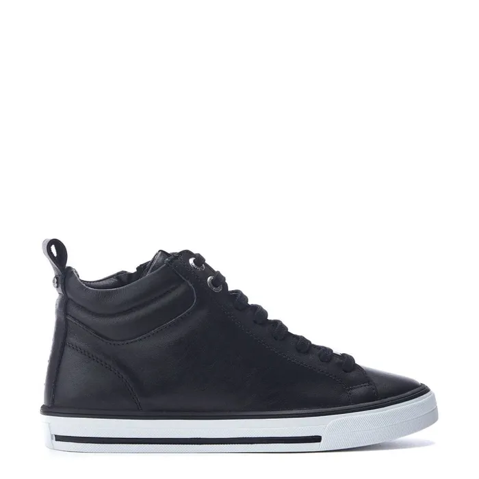 HighTop Trainers Women Moda In Pelle Aleize Black Leather