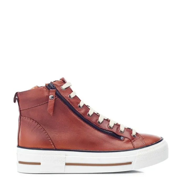 HighTop Trainers Women Moda In Pelle Annaken Dark Tan Leather