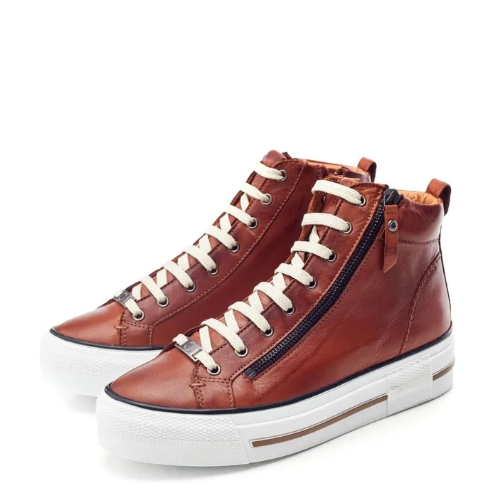 HighTop Trainers Women Moda In Pelle Annaken Dark Tan Leather