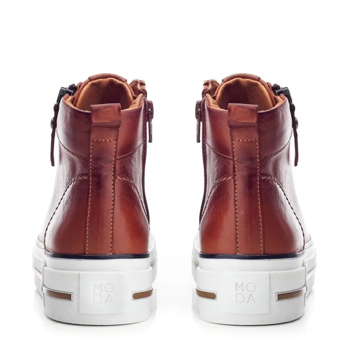 HighTop Trainers Women Moda In Pelle Annaken Dark Tan Leather