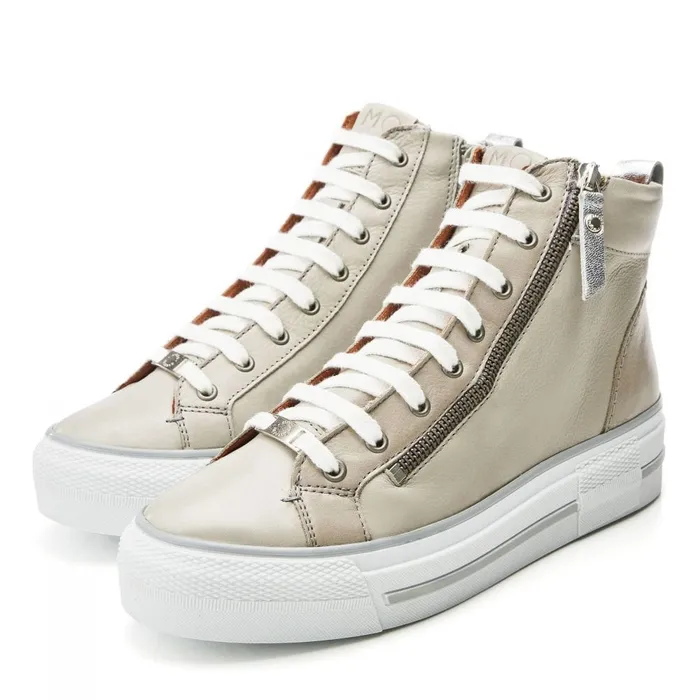 HighTop Trainers Women Moda In Pelle Annaken Light Grey Leather