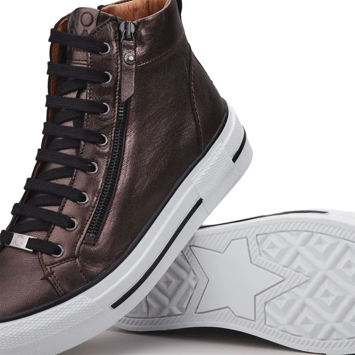 HighTop Trainers Women Moda In Pelle Annaken Pewter Leather