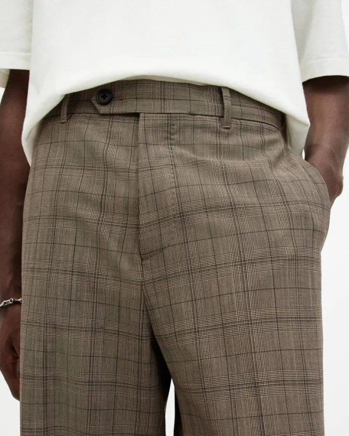 Hobart Checked Straight Fit Pants Stone White Men AllSaints Pants