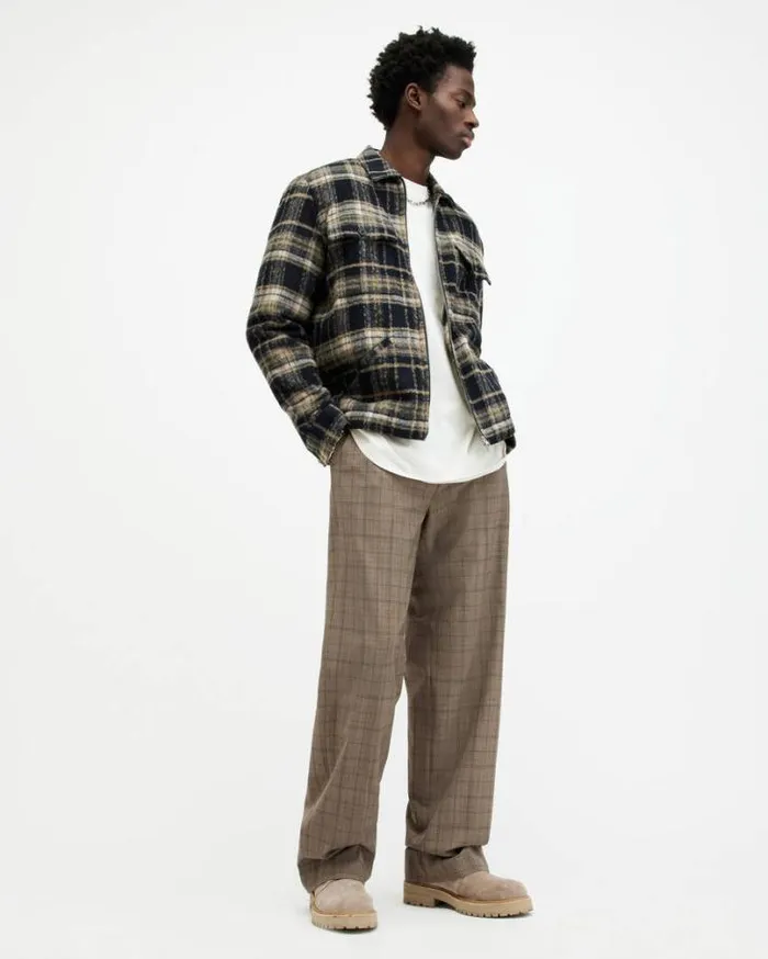Hobart Checked Straight Fit Pants Stone White Men AllSaints Pants