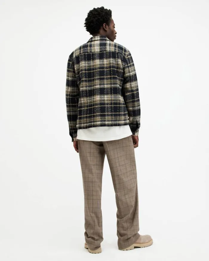 Hobart Checked Straight Fit Pants Stone White Men AllSaints Pants