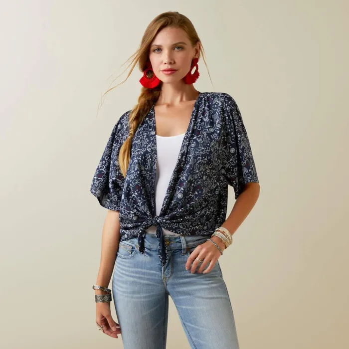 Howdy Print Wrap Wrap Multi Print Women Ariat TShirts and Tops