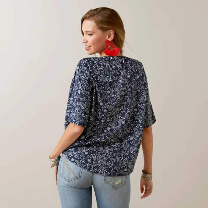 Howdy Print Wrap Wrap Multi Print Women Ariat TShirts and Tops