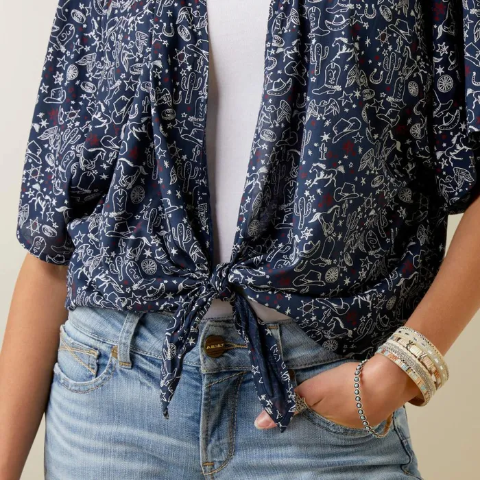 Howdy Print Wrap Wrap Multi Print Women Ariat TShirts and Tops