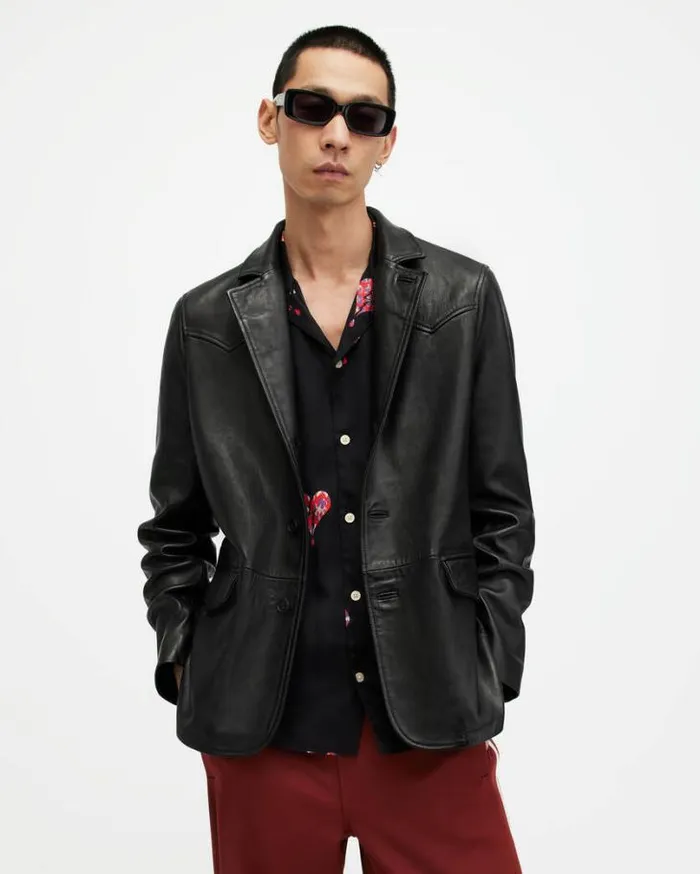 Hunter Leather Blazer Black Men AllSaints Leather Jackets