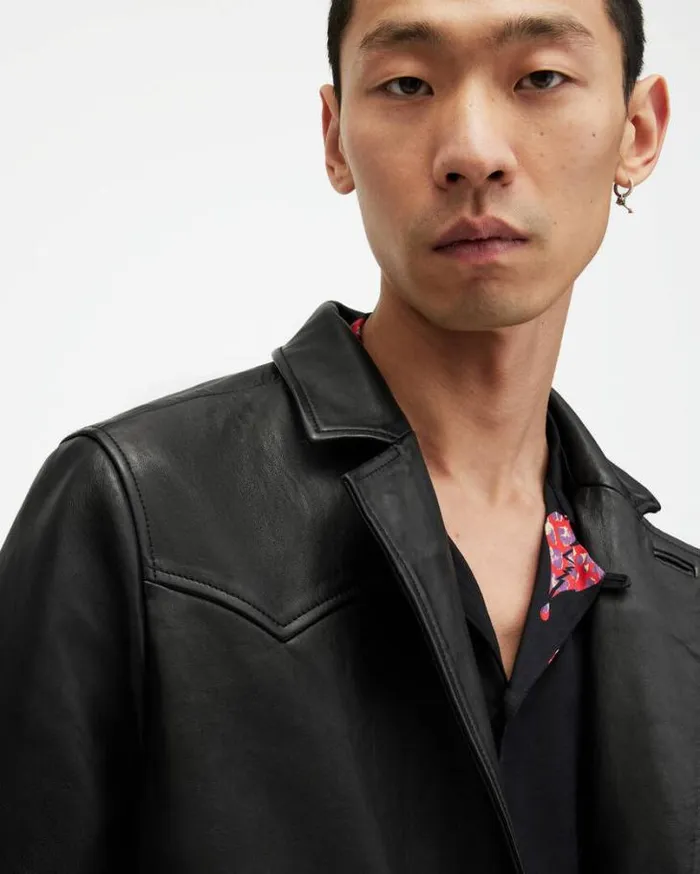 Hunter Leather Blazer Black Men AllSaints Leather Jackets