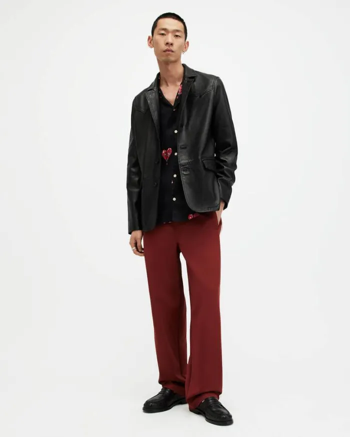 Hunter Leather Blazer Black Men AllSaints Leather Jackets