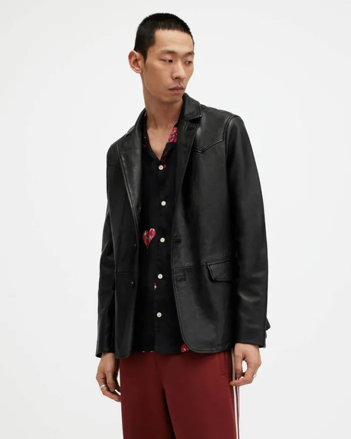Hunter Leather Blazer Black Men AllSaints Leather Jackets