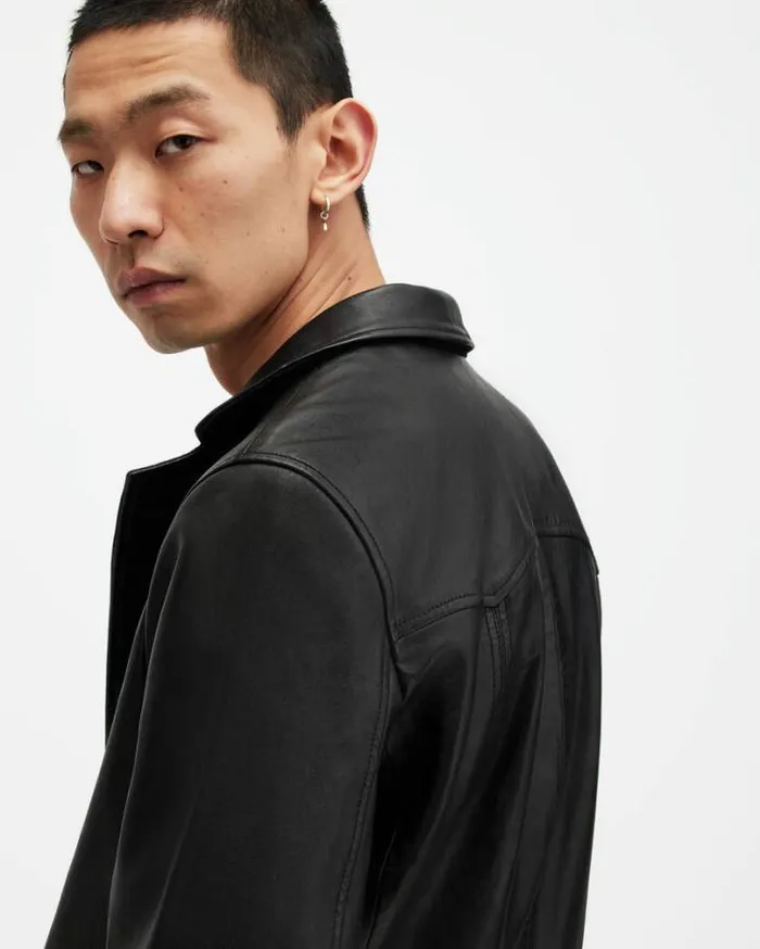 Hunter Leather Blazer Black Men AllSaints Leather Jackets