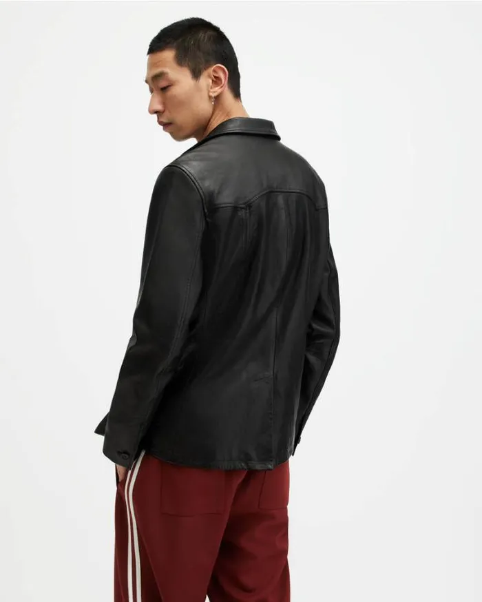 Hunter Leather Blazer Black Men AllSaints Leather Jackets