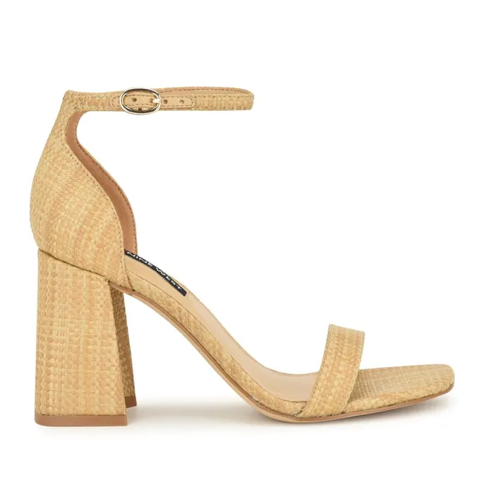 Ilea Ankle Strap Sandals Natural Raffia Women Nine West Heeled