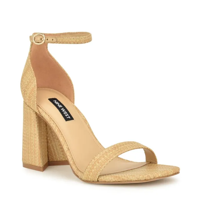 Ilea Ankle Strap Sandals Natural Raffia Women Nine West Heeled Ilea Ankle Strap Sandals Natural Raffia Women Nine West Heeled