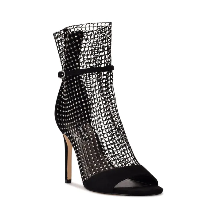Imery Mesh Peep Toe Booties Black Rhinestone Women Nine West Boots and Booties Imery Mesh Peep Toe Booties Black Rhinestone Women Nine West Boots and Booties