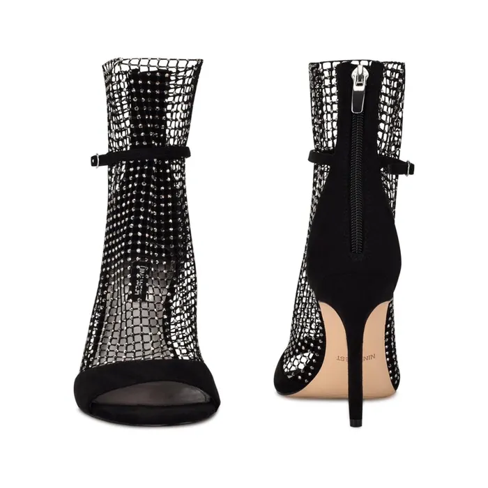 Imery Mesh Peep Toe Booties Black Rhinestone Women Nine West Boots and Booties Imery Mesh Peep Toe Booties Black Rhinestone Women Nine West Boots and Booties