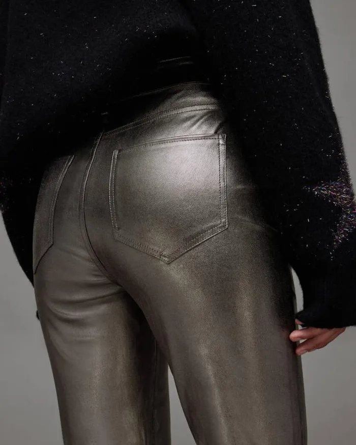 Ina Leather Metallic Pants Gunmetal Women AllSaints Pants and Leggings