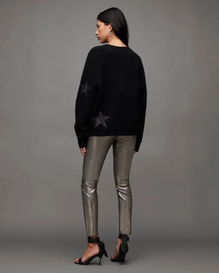 Ina Leather Metallic Pants Gunmetal Women AllSaints Pants and Leggings