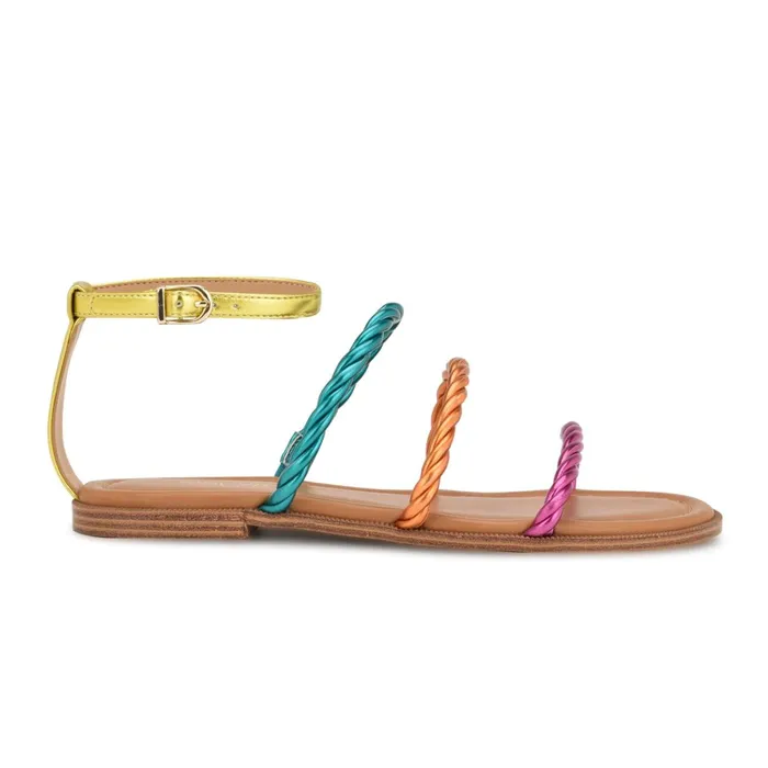 Ipster Ankle Strap Flat Sandals Pink Orange Multi Metallic Women Nine West Sandals