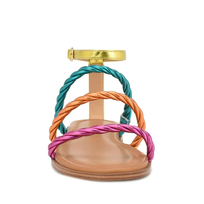 Ipster Ankle Strap Flat Sandals Pink Orange Multi Metallic Women Nine West Sandals