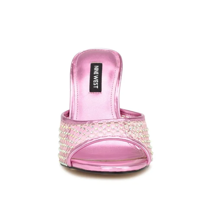 Iriep Heeled Slide Sandals Pink Metallic Mesh Women Nine West Sandals Iriep Heeled Slide Sandals Pink Metallic Mesh Women Nine West Sandals