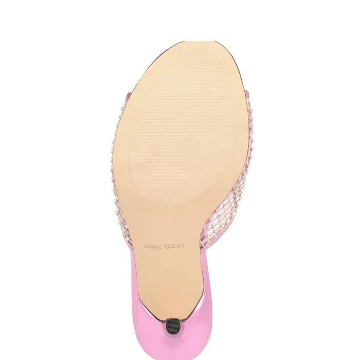 Iriep Heeled Slide Sandals Pink Metallic Mesh Women Nine West Sandals Iriep Heeled Slide Sandals Pink Metallic Mesh Women Nine West Sandals