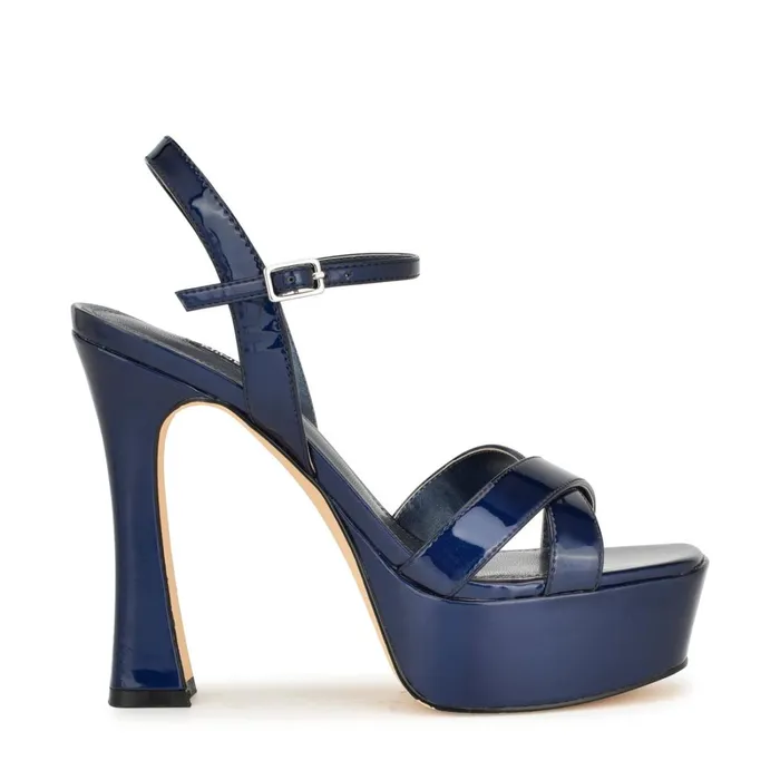 Iriv Platform Sandals Blue Patent Women Nine West Heeled