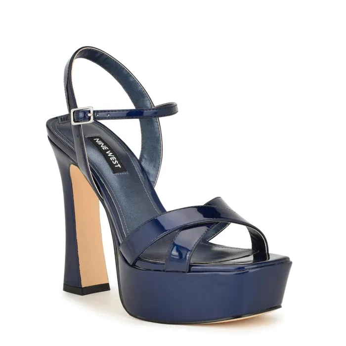 Iriv Platform Sandals Blue Patent Women Nine West Heeled Iriv Platform Sandals Blue Patent Women Nine West Heeled