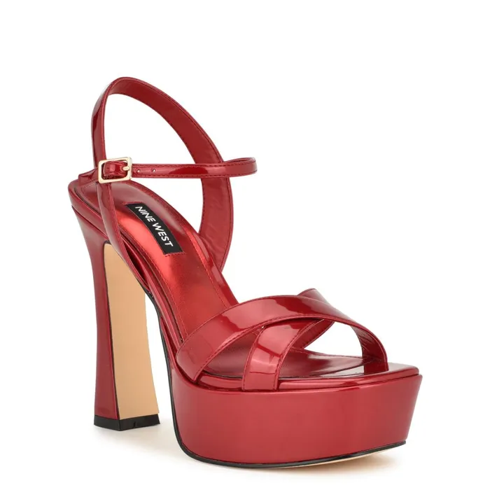 Iriv Platform Sandals Red Patent Women Nine West High Heels Iriv Platform Sandals Red Patent Women Nine West High Heels