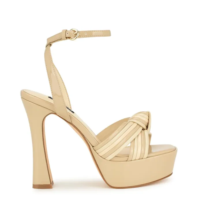 Irna Platform Ankle Strap Knotted Sandals Light Natural Patent Women Nine West High Heels