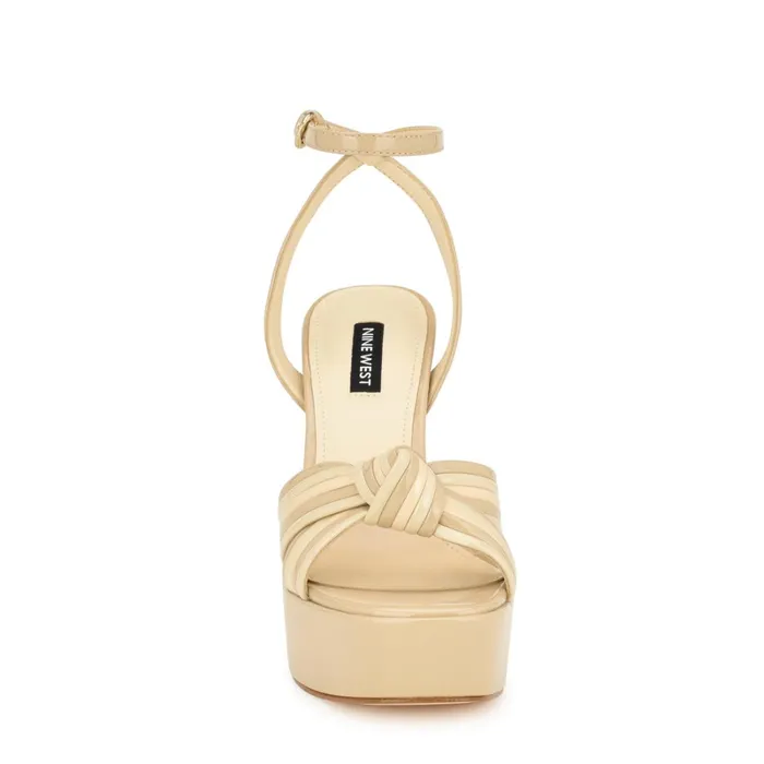 Irna Platform Ankle Strap Knotted Sandals Light Natural Patent Women Nine West High Heels Irna Platform Ankle Strap Knotted Sandals Light Natural Patent Women Nine West High Heels
