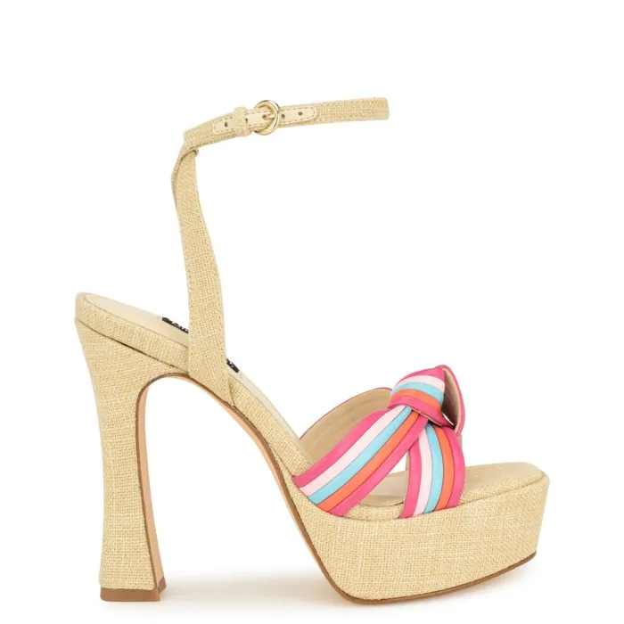 Irna Platform Ankle Strap Knotted Sandals Pink Women Nine West Dress