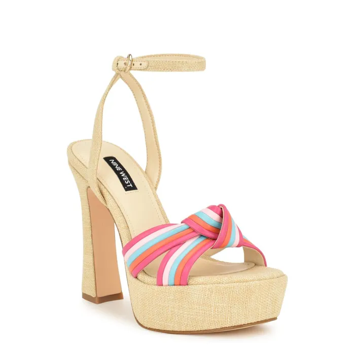 Irna Platform Ankle Strap Knotted Sandals Pink Women Nine West Dress Irna Platform Ankle Strap Knotted Sandals Pink Women Nine West Dress