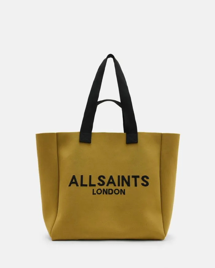 Izzy Logo Print Knitted Tote Bag Sap Green Women AllSaints Handbags and Wallets